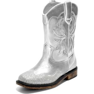 DREAM PAIRS Toddler Cowboy Boots Cowgirl Boots for Girls Square Toe Mid Calf Boys Western Fashion Riding Shoes for Toddler/Little Kid/Big Kid(Silver)