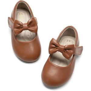 DREAM PAIRS Toddler Flower Girl Dress Shoes Little Girls Mary Janes Ballet Flats Ballerina Shoes Wedding Party(Brown)