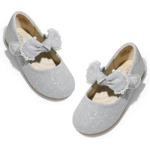 DREAM PAIRS Toddler Flower Girl Dress Shoes Little Girls Mary Janes Ballet Flats Ballerina Shoes Wedding Party(Silver/Glitter)