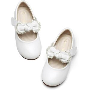 DREAM PAIRS Toddler Flower Girl Dress Shoes Little Girls Mary Janes Ballet Flats Ballerina Shoes Wedding Party(White/Pu)