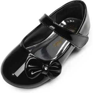 DREAM PAIRS Toddler Girls Dress Shoes Mary Jane Flats, Girls School Uniform Flats Bow Ballerina Shoes(Black/Pat)