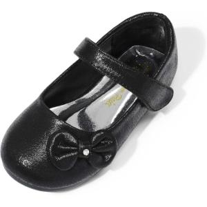 DREAM PAIRS Toddler Girls Dress Shoes Mary Jane Flats, Girls School Uniform Flats Bow Ballerina Shoes(Black/Suede)