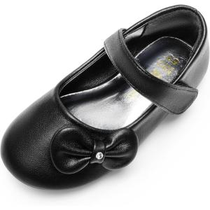 DREAM PAIRS Toddler Girls Dress Shoes Mary Jane Flats, Girls School Uniform Flats Bow Ballerina Shoes(Black-pu)