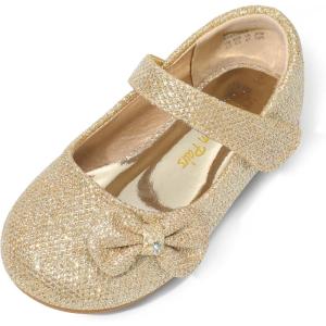 DREAM PAIRS Toddler Girls Dress Shoes Mary Jane Flats, Girls School Uniform Flats Bow Ballerina Shoes(Gold/Glitter)