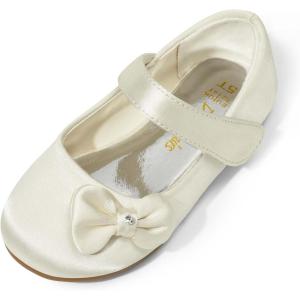 DREAM PAIRS Toddler Girls Dress Shoes Mary Jane Flats, Girls School Uniform Flats Bow Ballerina Shoes(Ivory/Satin)