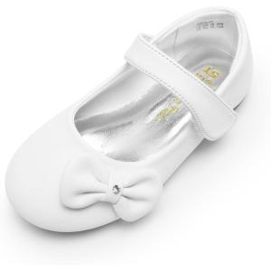 DREAM PAIRS Toddler Girls Dress Shoes Mary Jane Flats, Girls School Uniform Flats Bow Ballerina Shoes(White-pu)