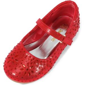DREAM PAIRS Toddler Girl’s Dress Shoes Mary Jane Rhinestone Ballerina Flat for Party, Birthday, Performance, Wedding(Red)