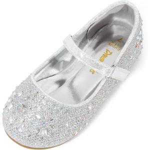 DREAM PAIRS Toddler Girl’s Dress Shoes Mary Jane Rhinestone Ballerina Flat for Party, Birthday, Performance, Wedding(Silver)