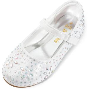 DREAM PAIRS Toddler Girl’s Dress Shoes Mary Jane Rhinestone Ballerina Flat for Party, Birthday, Performance, Wedding(White)