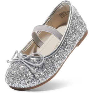 DREAM PAIRS Toddler Girls Dress Shoes Party Wedding Flower Girl Ballet Flats(Silver)