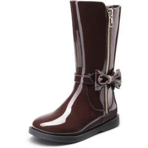 DREAM PAIRS Toddler Girls Mid Calf Boots Side Zipper Riding Shoes(Brown/Pat)