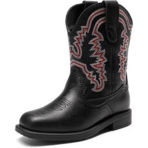 DREAM PAIRS Toddler Little Boys Girls Cowboy Boots Kids Western Square Toe Riding Mid Calf Boots(Black)