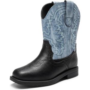 DREAM PAIRS Toddler Little Boys Girls Cowboy Boots Kids Western Square Toe Riding Mid Calf Boots(Blue/Black)