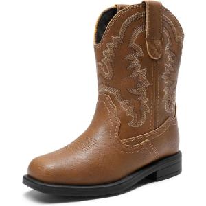 DREAM PAIRS Toddler Little Boys Girls Cowboy Boots Kids Western Square Toe Riding Mid Calf Boots(Brown)