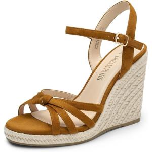 DREAM PAIRS Wedge Sandals for Women Dressy Summer, Platform Espadrille Strappy Casual Braided Heels Comfortable with Open Toe and Ankle Strap(Brown-suede)
