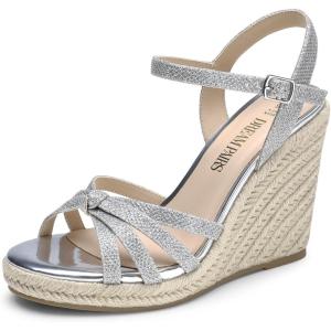 DREAM PAIRS Wedge Sandals for Women Dressy Summer, Platform Espadrille Strappy Casual Braided Heels Comfortable with Open Toe and Ankle Strap(Silver-glitter)