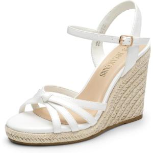 DREAM PAIRS Wedge Sandals for Women Dressy Summer, Platform Espadrille Strappy Casual Braided Heels Comfortable with Open Toe and Ankle Strap(White-pu)