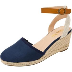 DREAM PAIRS Women’s Ankle Strap Closed Toe Espadrille Wedge Heels Sandals(Navy)