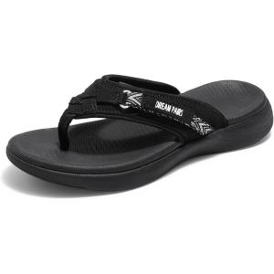 DREAM PAIRS Women’s Arch Support Flip Flops Comfortable Thong Sandals(Black)