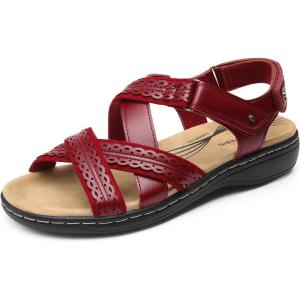 DREAM PAIRS Women’s Arch Support Sandals Comfortable Open Toe Dress Flats Walking Sandals For Summer(Red)