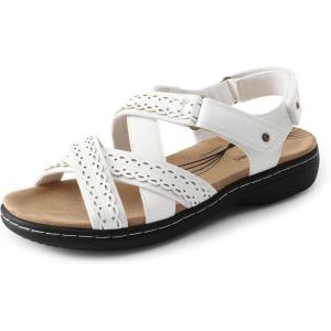 DREAM PAIRS Women’s Arch Support Sandals Comfortable Open Toe Dress Flats Walking Sandals For Summer(White)