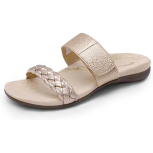 DREAM PAIRS Women’s Arch Support Slides Flat Sandals Soft Cushion Slippers With Adjustable Straps(Gold)