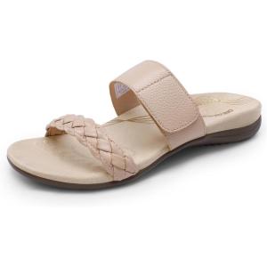 DREAM PAIRS Women’s Arch Support Slides Flat Sandals Soft Cushion Slippers With Adjustable Straps(Nude)