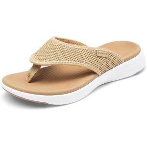 DREAM PAIRS Women’s Arch Support Soft Cushion Flip Flops Thong Sandals(Khaki-knit)