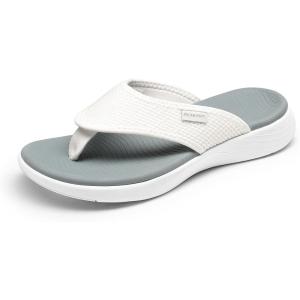 DREAM PAIRS Women’s Arch Support Soft Cushion Flip Flops Thong Sandals(White-knit)