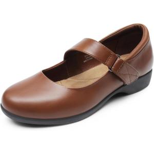 DREAM PAIRS Womens Ballet Mary Jane Flats, Comfortable Business Office Dress Shoes for Women Dressy and Work with Ankle Strap(Brown)
