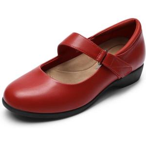 DREAM PAIRS Womens Ballet Mary Jane Flats, Comfortable Business Office Dress Shoes for Women Dressy and Work with Ankle Strap(Red)