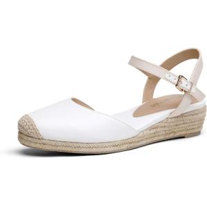 DREAM PAIRS Women’s Closed Toe Elastic Ankle Strap Espadrilles Wedge Sandals(Creamy/White)