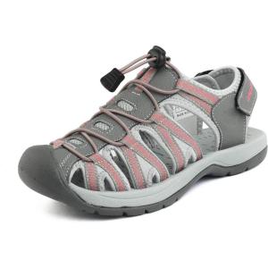 DREAM PAIRS Womens Closed Toe Hiking Summer Outdoor Sport Athletic Sandals(Grey/Coral)