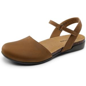 DREAM PAIRS Women’s Closed Toe Sandals Arch Support Comfort Cork Footbed Flat Sandals Summer Shoes(Brown)