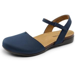 DREAM PAIRS Women’s Closed Toe Sandals Arch Support Comfort Cork Footbed Flat Sandals Summer Shoes(Navy)