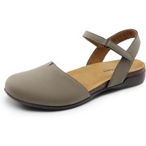 DREAM PAIRS Women’s Closed Toe Sandals Arch Support Comfort Cork Footbed Flat Sandals Summer Shoes(Taupe)