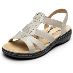 DREAM PAIRS Women’s Comfortable Arch Support Dressy Flat Sandals Elastic Open Toe Walking Shoes for Summer(Grey)