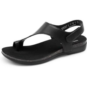 DREAM PAIRS Women’s Comfortable Cork Footbed Arch Support Sandals Casual to Dressy Thong Walking Flat Sandals for Summer(All Black)