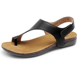 DREAM PAIRS Women’s Comfortable Cork Footbed Arch Support Sandals Casual to Dressy Thong Walking Flat Sandals for Summer(Black)