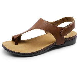 DREAM PAIRS Women’s Comfortable Cork Footbed Arch Support Sandals Casual to Dressy Thong Walking Flat Sandals for Summer(Brown)