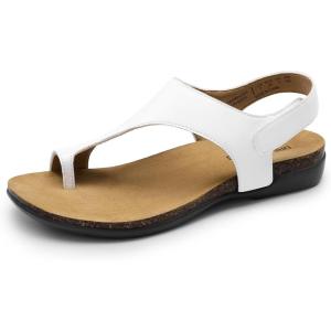 DREAM PAIRS Women’s Comfortable Cork Footbed Arch Support Sandals Casual to Dressy Thong Walking Flat Sandals for Summer(White)