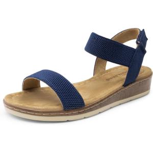 DREAM PAIRS Women’s Comfortable Dressy Cork Low Wedge Heels Cute Summer One Band Casual Flat Sandals with Adjustable Ankle Strap(Navy)