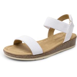 DREAM PAIRS Women’s Comfortable Dressy Cork Low Wedge Heels Cute Summer One Band Casual Flat Sandals with Adjustable Ankle Strap(White)