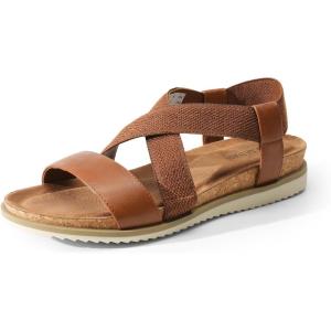 DREAM PAIRS Women’s Comfortable Low Wedge Sandals, Open Toe Slip On Strappy Flat Sandals Light-weight Summer Shoes(Brown)