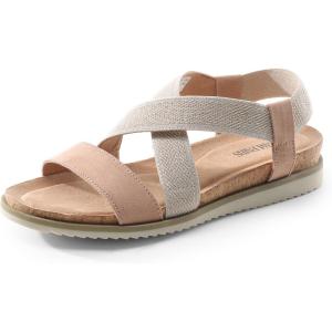 DREAM PAIRS Women’s Comfortable Low Wedge Sandals, Open Toe Slip On Strappy Flat Sandals Light-weight Summer Shoes(Nude/White)