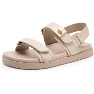 DREAM PAIRS Women’s Comfortable Open Toe Flat Sandals Fashion One Band Summer Dessy Sandals(Beige-pu)