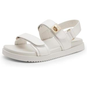 DREAM PAIRS Women’s Comfortable Open Toe Flat Sandals Fashion One Band Summer Dessy Sandals(White)