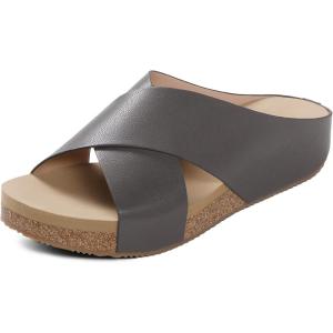 DREAM PAIRS Women’s Cork Slide Sandals Slip on Open Toe Cute Platform Criss Cross Flat Sandals for Summer(Brown/Pu)