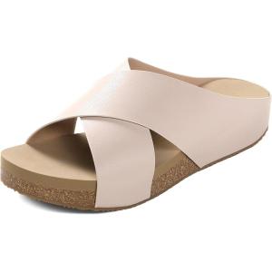 DREAM PAIRS Women’s Cork Slide Sandals Slip on Open Toe Cute Platform Criss Cross Flat Sandals for Summer(Pink/Pu)