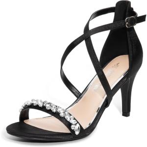 DREAM PAIRS Women’s DOLCE Fashion Stilettos Open Toe Pump Heel Sandals(Black-rhinestone)